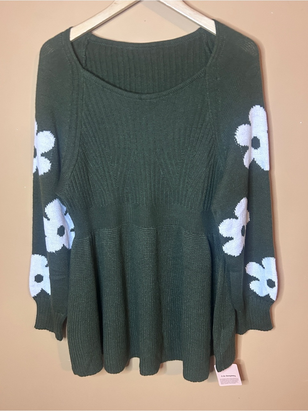 BloomChic Green Floral Sleeve Ribbed Knit Sweater Size 12 NWT Cottagecore - Picture 2 of 7